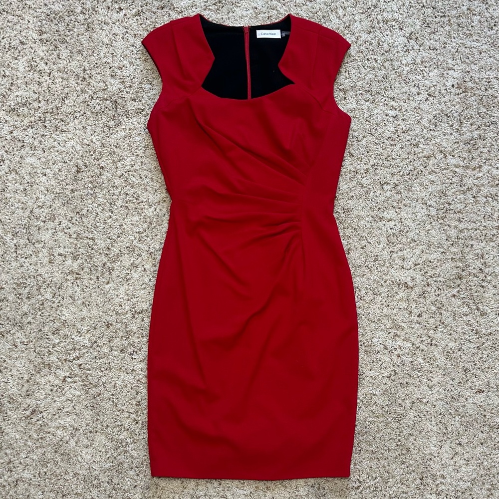 Calvin Klein Women’s Classy Fitted Knee-Length Red Dress. Size 4. Like-New!